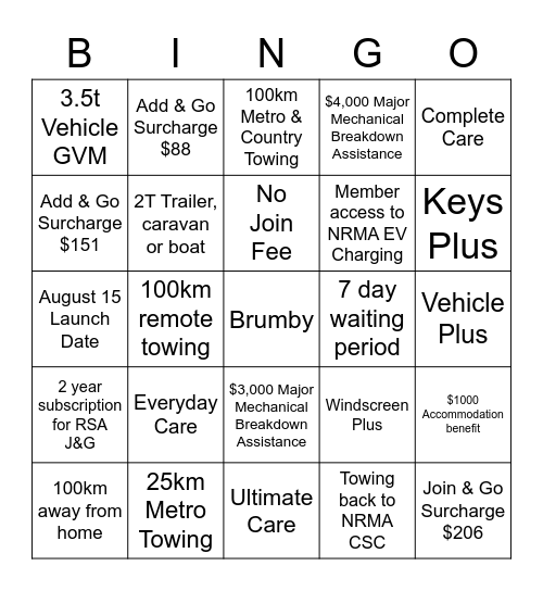 Brumby Bingo Card