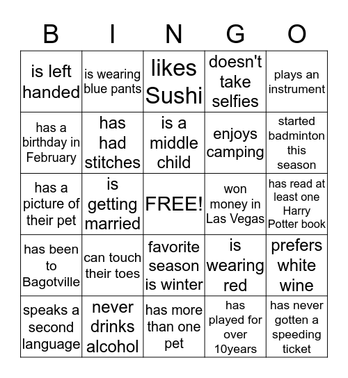 Find Someone Who Bingo Card