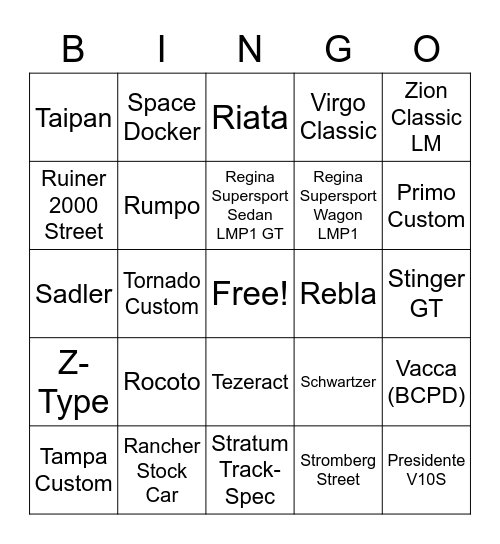 Bingo Example Bingo Card