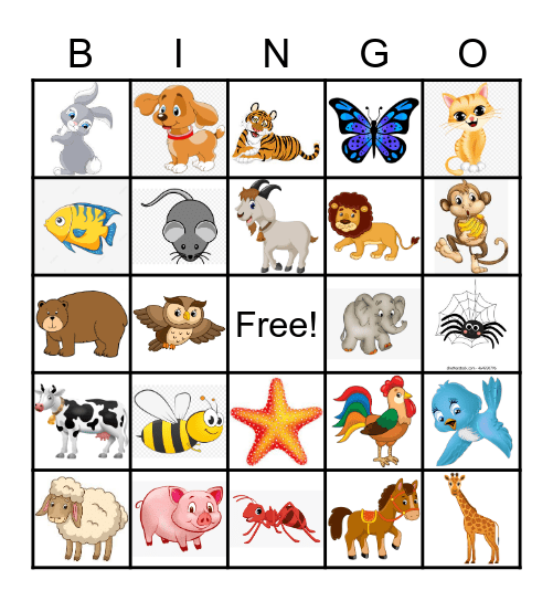 Animal Bingo Card