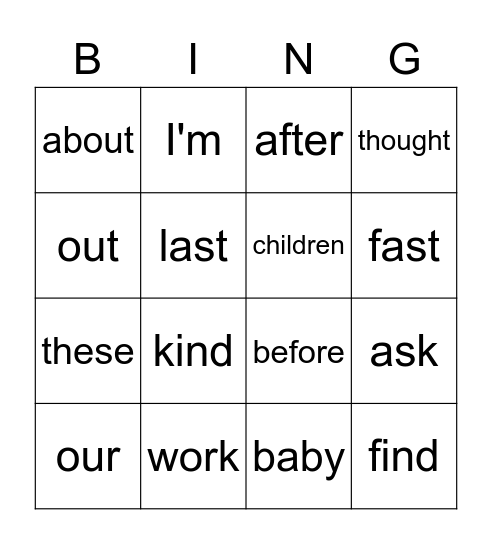 Tricky Words Bingo Card