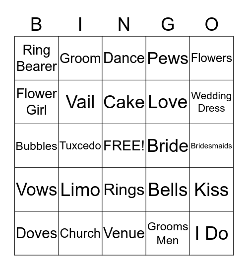 Bridal Shower Bingo Card