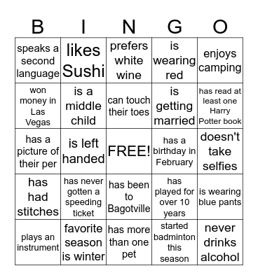 Find Someone Who Bingo Card