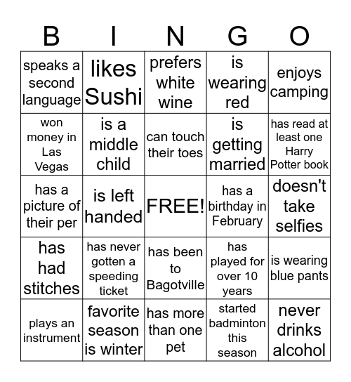 Find Someone Who Bingo Card