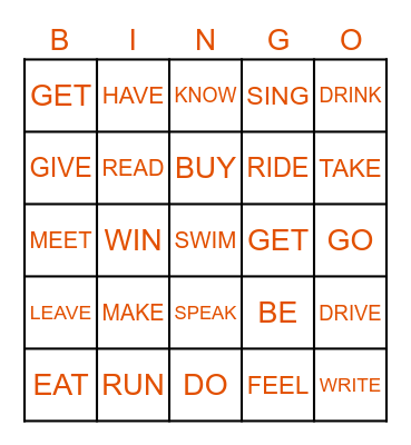 IRREGULAR VERBS Bingo Card