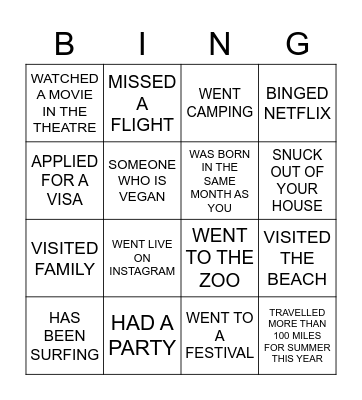 GET TO KNOW EACHOTHER Bingo Card