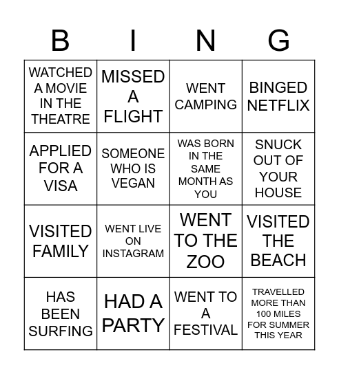 GET TO KNOW EACHOTHER Bingo Card