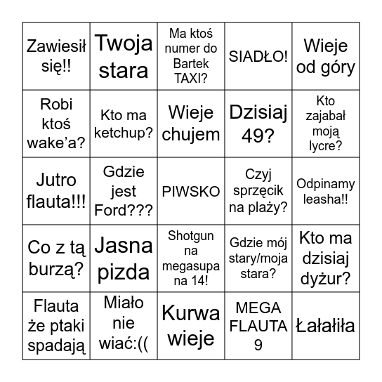 Instruktorskie bingo Card