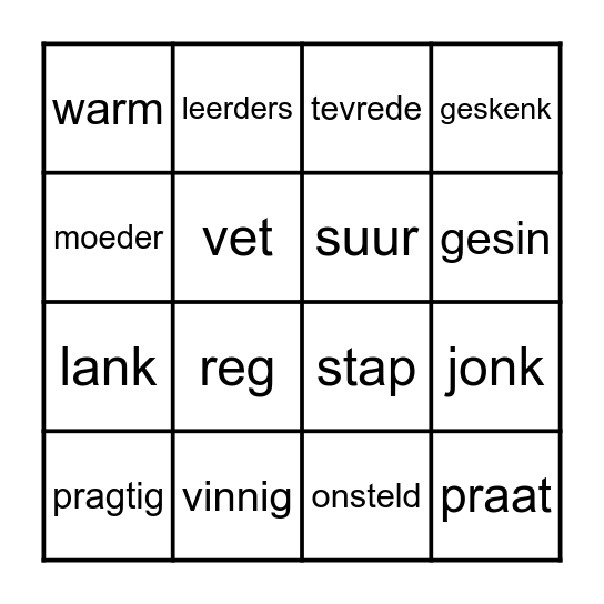 Sinonieme en antonieme Bingo Card