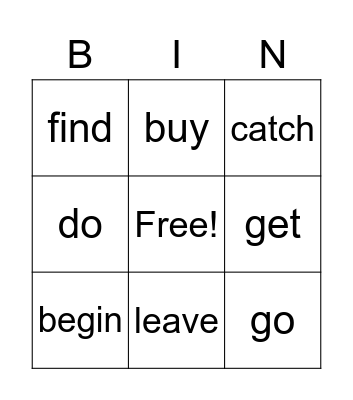 Irregular verbs Bingo Card