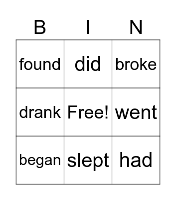 Irregular verbs #1 Bingo Card