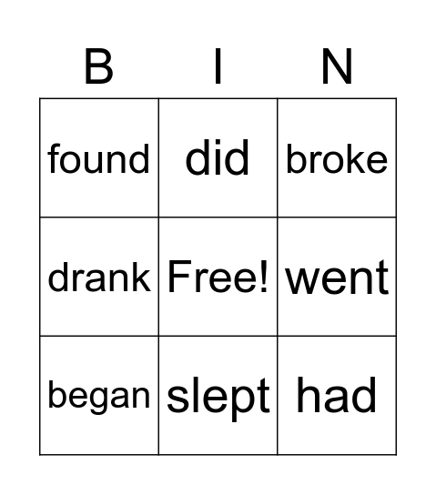 Irregular verbs #1 Bingo Card