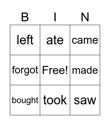 Irregular verbs #2 Bingo Card