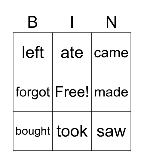Irregular verbs #2 Bingo Card