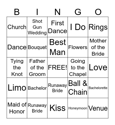 Bridal Shower Bingo Card