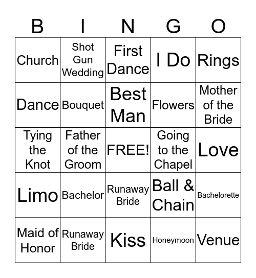 Bridal Shower Bingo Card