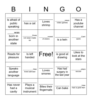 People Bingo Card