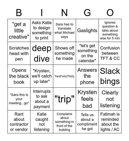 PM Belli Bingo Card