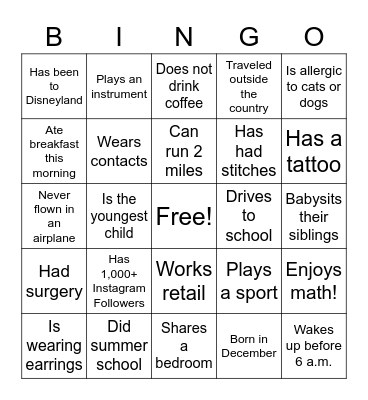 Find someone who… Bingo Card