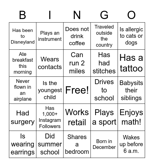 Find someone who… Bingo Card