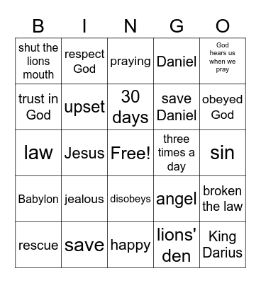 Daniel and the Lions' Den Bingo Card