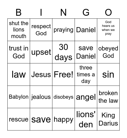 Daniel and the Lions' Den Bingo Card