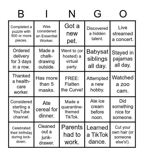 Quarantine Bingo! Bingo Card