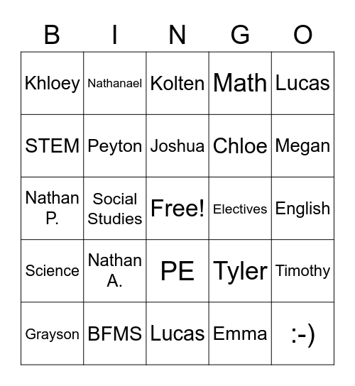 STEM -- 1st day of School Bingo Card