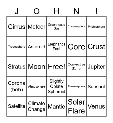 Space Bingo Card