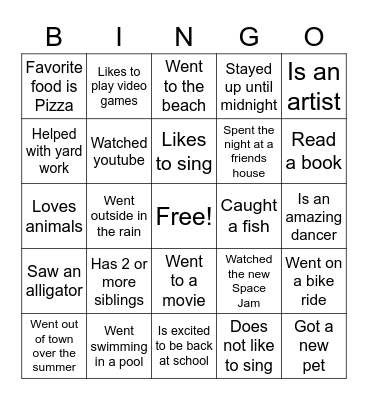 Back to School Bingo Card