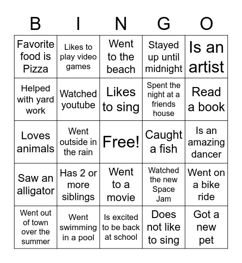 Back to School Bingo Card