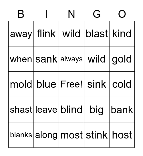 Word Practice Bingo Card