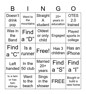 Staff Bingo Card