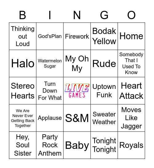 2010's Mega Hits Music Bingo Card