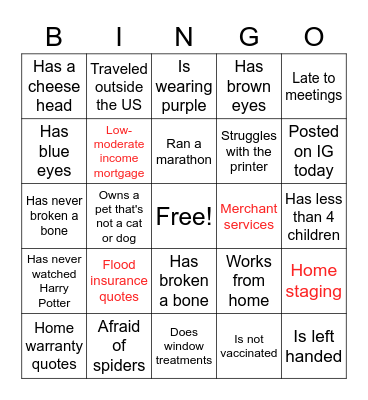 Intero Bingo Card