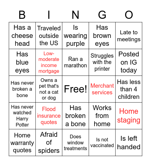 Intero Bingo Card