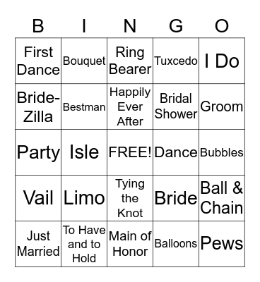 Bridal Shower Bingo Card