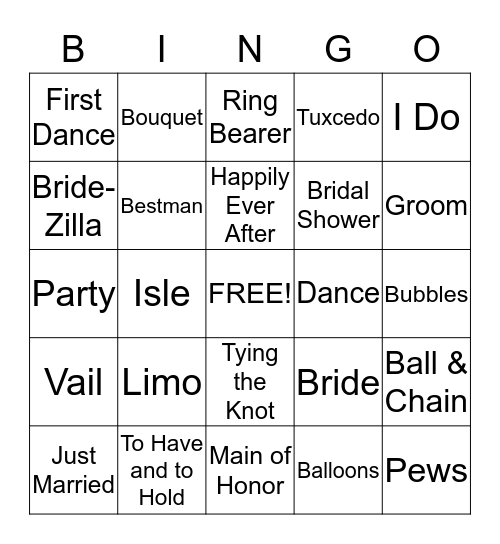 Bridal Shower Bingo Card