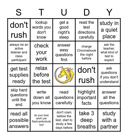 Study Skills & Test-Taking Tips Bingo Card