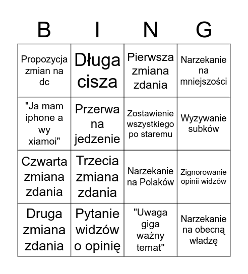 Kałach Bingo Card