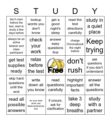 Study Skills & Test-Taking Tips Bingo Card