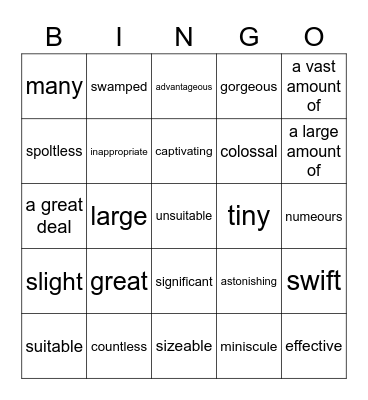 VOCABULARY CHANGE Bingo Card