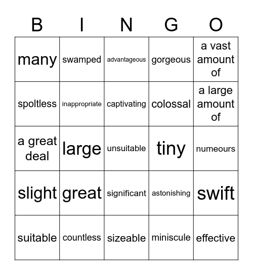 VOCABULARY CHANGE Bingo Card