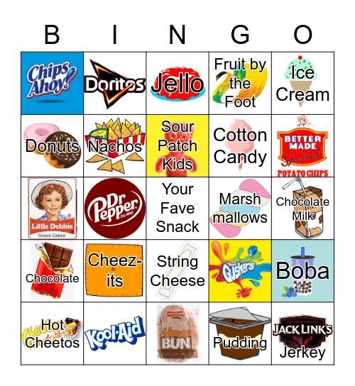 Snacks and Junk Food Bingo Card