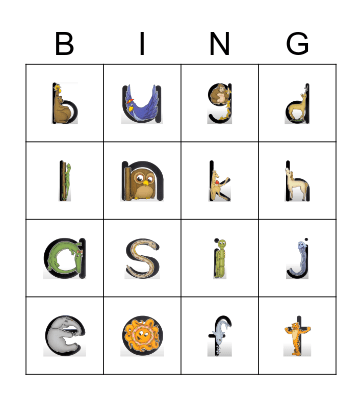 Zoo-Phonics Bingo Card