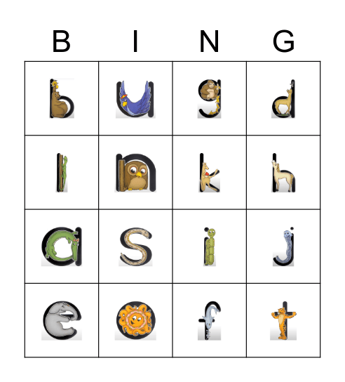 Zoo-Phonics Bingo Card