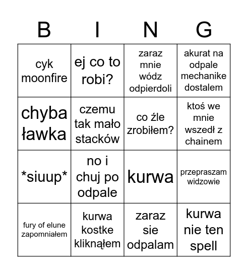 zabka bingo Card