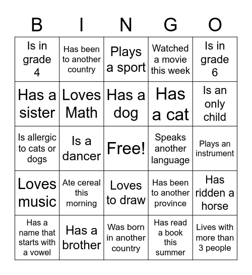 Ice Breaker Bingo Card