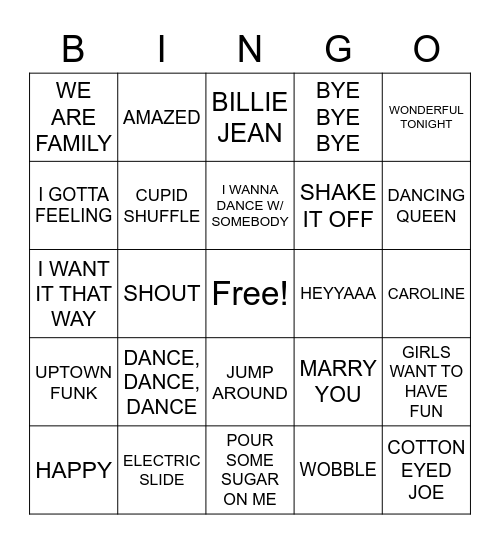 Wedding Music Bingo Card