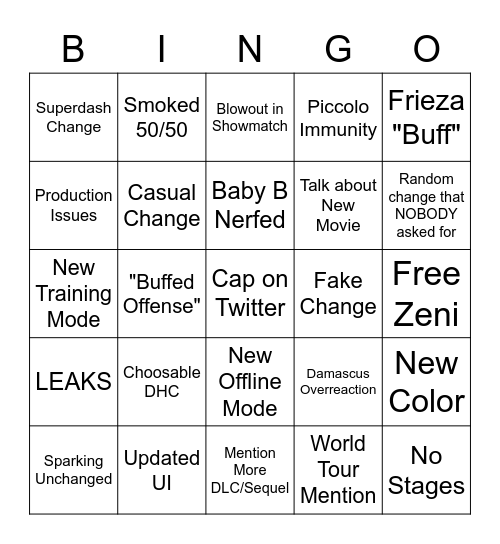 DBFZ Show Bingo Card